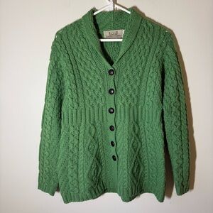 Aran Sweater Market merino wool cable knit cardigan green made in Ireland